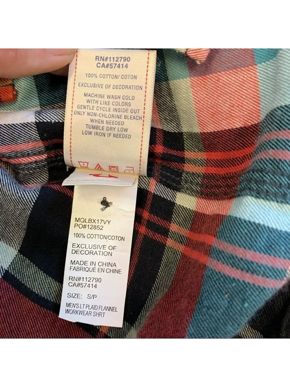 TRUE Religion red teal plaid check flannel fleece button down shirt size 8
